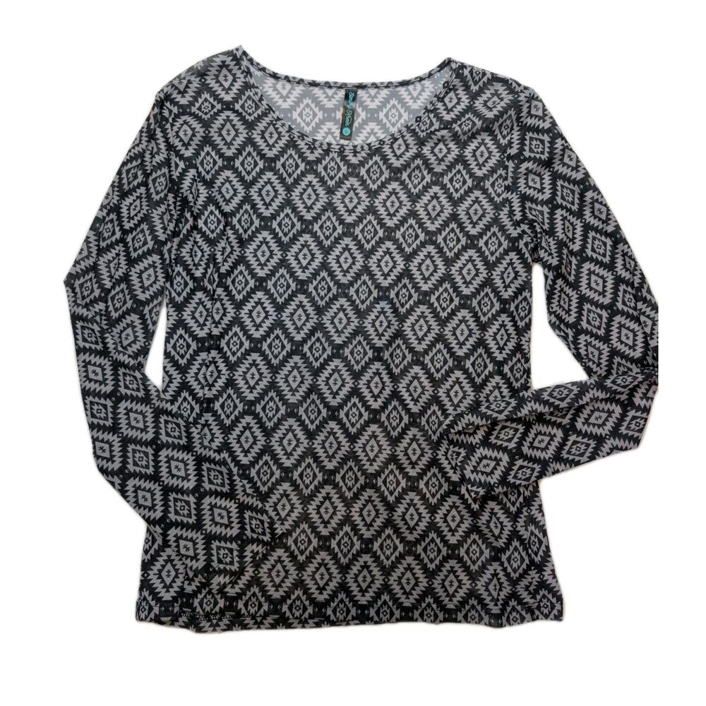 Sterling Kreek Sheer Mesh Top Womens Large Aztec Western Stretch